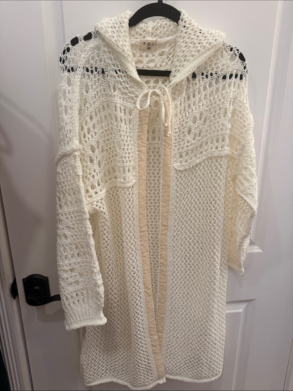 POI M Cream Crochet Hooded Open Cardigan - MEDIUM